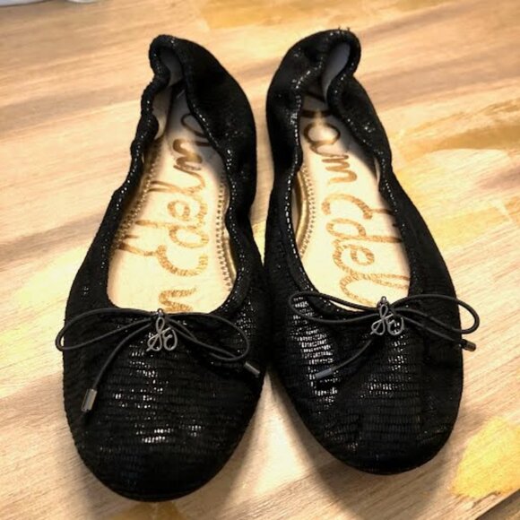 Sam Edelman Shoes - SAM EDELMAN Felicia Ballet Flats Metallic Black Embossed Leather SZ 6 New